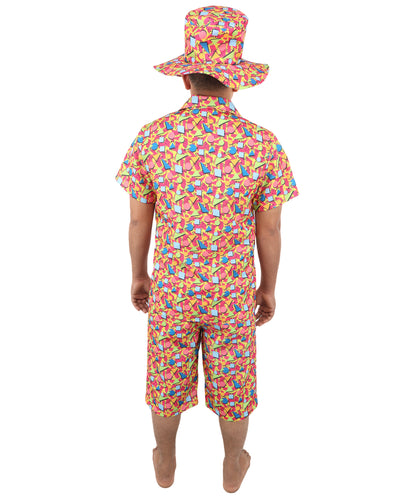 Retro 80s 90s Shell Suit Costume | Men’s Multicolor Hip-Hop Tracksuit with T-Shirt & Shorts | Carnival, Disco, Sportswear Outfit for Parties & Stage