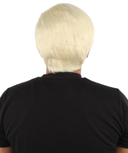 HPO Adult Men's Short Black Side Swept Wig | Thick Layered Bangs with Natural Texture,  Adjustable Cap | Halloween, Themed Party, Stage Performance & Roleplay
