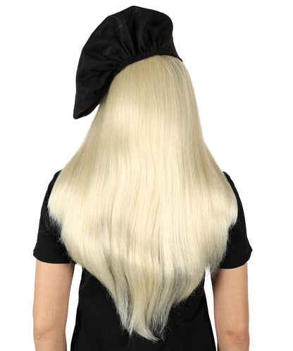 HPO Women's Chic Pop Icon Blonde Wig with Black Hat Sleek Style Elegant Layers and Bold Modern Flair Premium Breathable Capless Cap