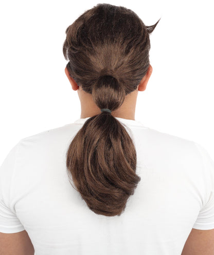 HPO Men’s Movie-Inspired Auburn-Brown Long Biblical Wig with Ponytail – 18 Inch Capless Cap Wig for Halloween and Cosplay | Realistic Synthetic Historical Hairpiece
