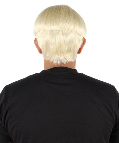 HPO Men's 9" Inch Short Length Halloween Classic Moe Retro Bowl Cut Costume Wig, Multiple Color Synthetic Soft Fiber Hair, Perfect for your next Festival