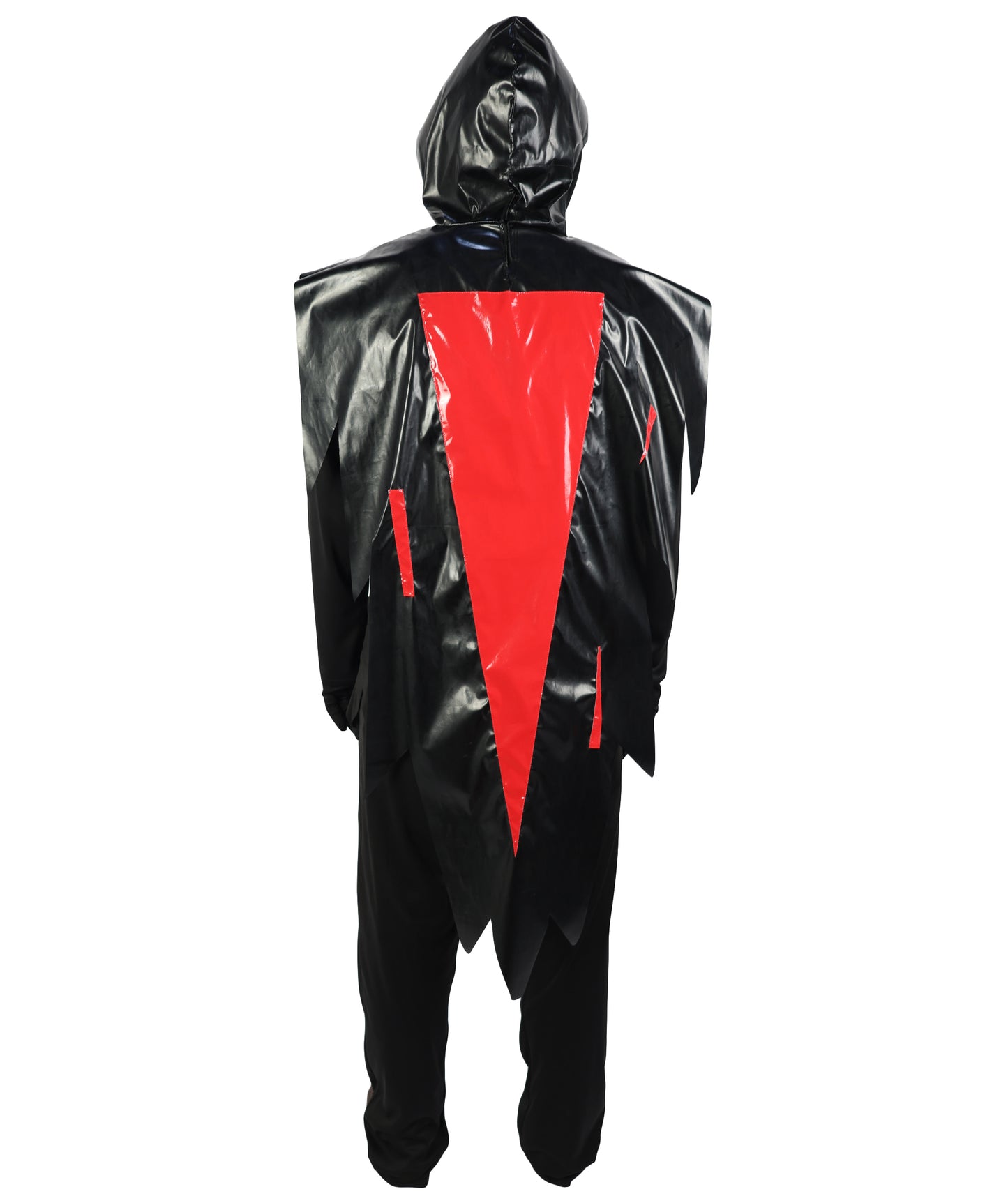 HPO Men's Ghost Slasher Costume | Grim Reaper Style Black Hooded Tunic Jagged Edge Robe Blood Red Ghost Mask | Youth Halloween Cosplay Thriller Horror Theater Performance Costume Events