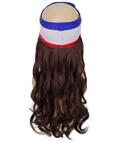 USA Flag Mullet Headband Wig for Men | Red White Blue Hair with Built-In Stretch Band | Funny Costume Accessory for Parties, BBQs, Tailgates