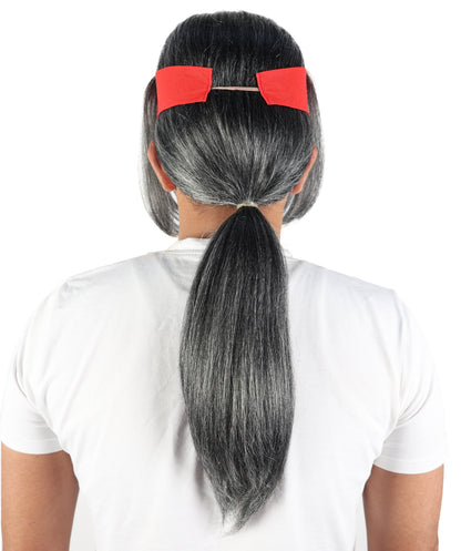 HPO Adult Men’s Black & White Wig | Long Synthetic Hairpiece with Adjustable Fit | Ideal for Cosplay, Stage, Parties & Themed Events