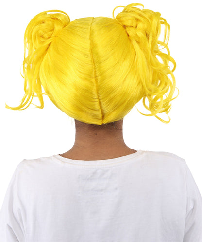 HPO Adult Women’s Messy Twin Bun Wig with Graphic Bangs | Multiple Color Options | Edgy Wig for Cosplay, Fashion Events, Halloween & Stage Wear | Adjustable Cap, Lightweight Synthetic Fiber