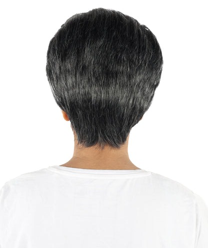 Hollywood Comedian-Inspired Wig | Short Curly Black & Grey Hairstyle | Adjustable Cap for Cosplay, Halloween, Parties, Stage & Roleplay