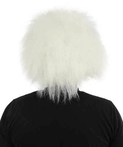 HPO Men's Mad Scientist White Wig With Side Beard | Wild Spiky Hair for Costume Cosplay & Dress-Up | Science Theme Characters, Horror Style Looks & Party Events