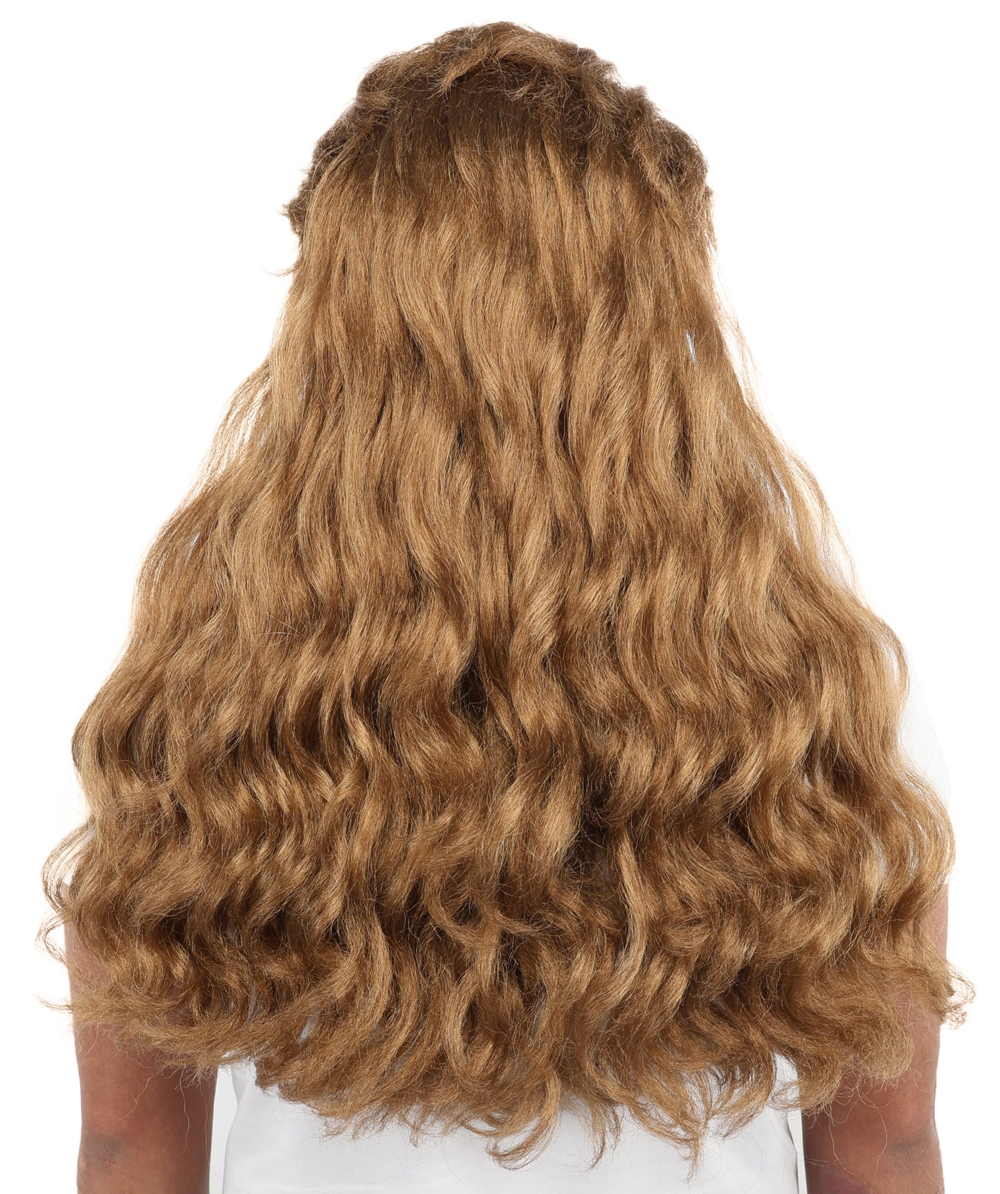 HPO Men’s Long Wavy Brown & White Mixed Wig Beard & Mustache Set – Royal Hairpiece with Adjustable Cap | Ideal for Historical Reenactment, Stage & Cosplay