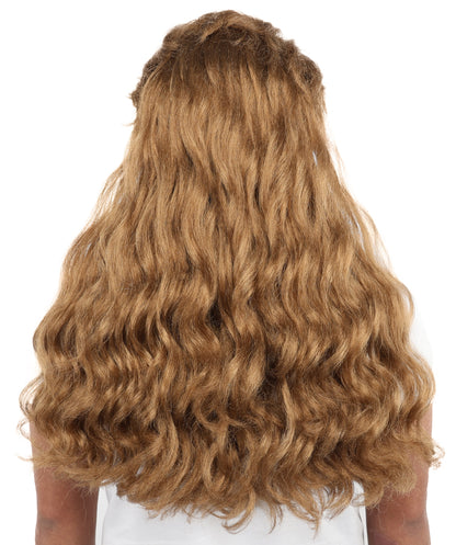 HPO Men’s Long Wavy Brown & White Mixed Wig Beard & Mustache Set – Royal Hairpiece with Adjustable Cap | Ideal for Historical Reenactment, Stage & Cosplay