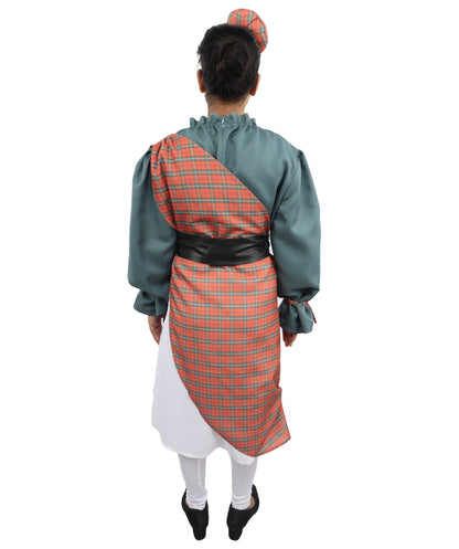 HPO Women's Scottish Girl Manor Maid Multicolor Costume - Strawberry Kilt Skirt Party Dress Outfit