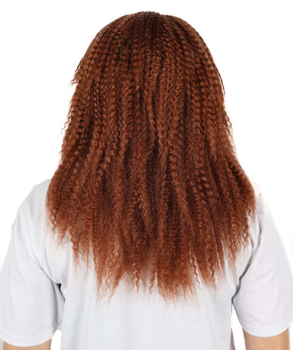 HPO Women’s Retro 80’s Voluminous Curly Brown 17 Inch Rocker Crimp Wig with Bangs | Halloween & Cosplay Wig | Flame-retardant Synthetic Fiber
