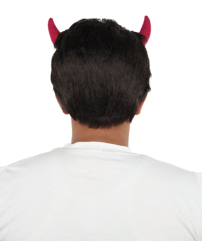 HPO Adult Men's Fantasy Demon Cosplay Wig with Horns | Spiky Dark Brown Synthetic Hairpiece | Adjustable Cap for Halloween, Parties, Stage & Roleplay