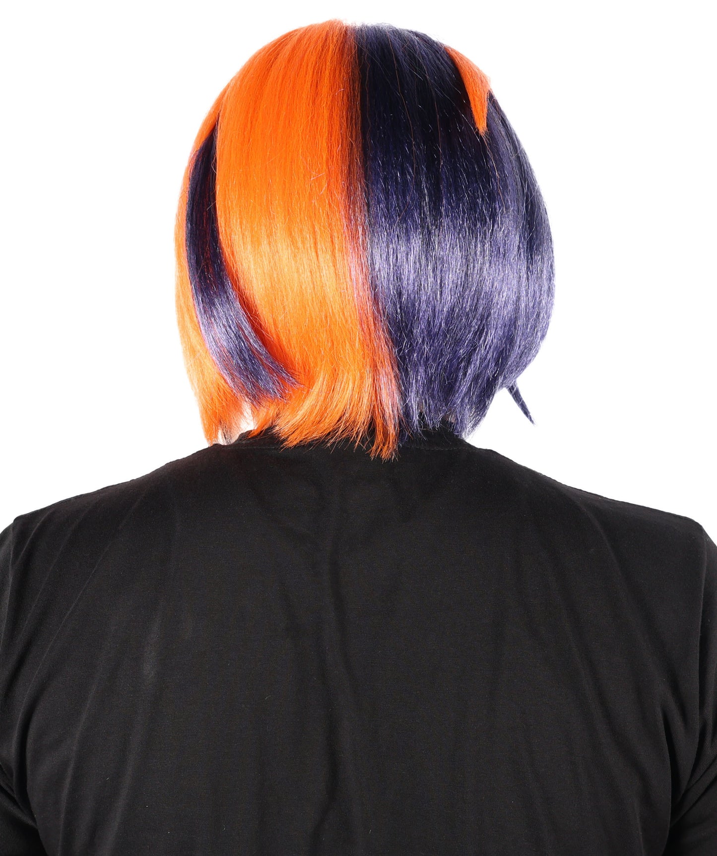 HPO Men's 12 Inch Short Orange and Dark Blue Straight Wig | Flame-Resistant Capless Hairpiece | Lightweight Capless Design for Halloween and Party