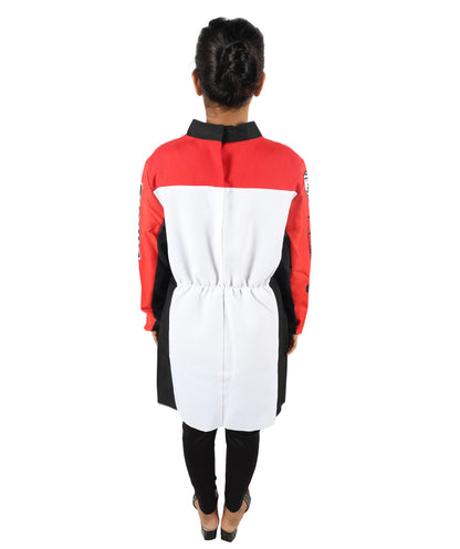 HPO Women’s Racing-Themed Costume | Black, White & Red Jumpsuit with Gloves | RONIOR Fabric 3-in-1 Outfit for Performance & Cosplay