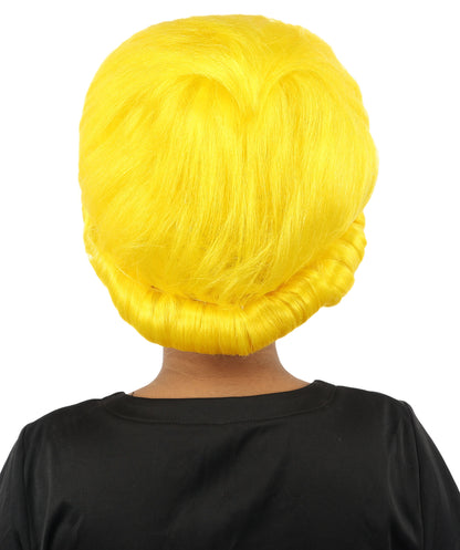 HPO Women's Voluminous Golden Blonde Grandma Wig | Medium Puffy Afro Style with Silver Texture, Synthetic Fiber & Adjustable Fit | Halloween, 100th Day of School, Theater & Funny Costume