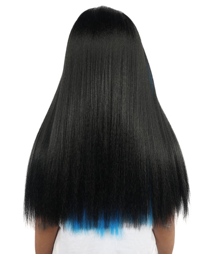 HPO Women’s Black & Royal Blue Long Marji-Inspired Wig with Soft Front Bangs | Art School Cosplay Wig | Breathable Synthetic Fiber for Halloween & Costume