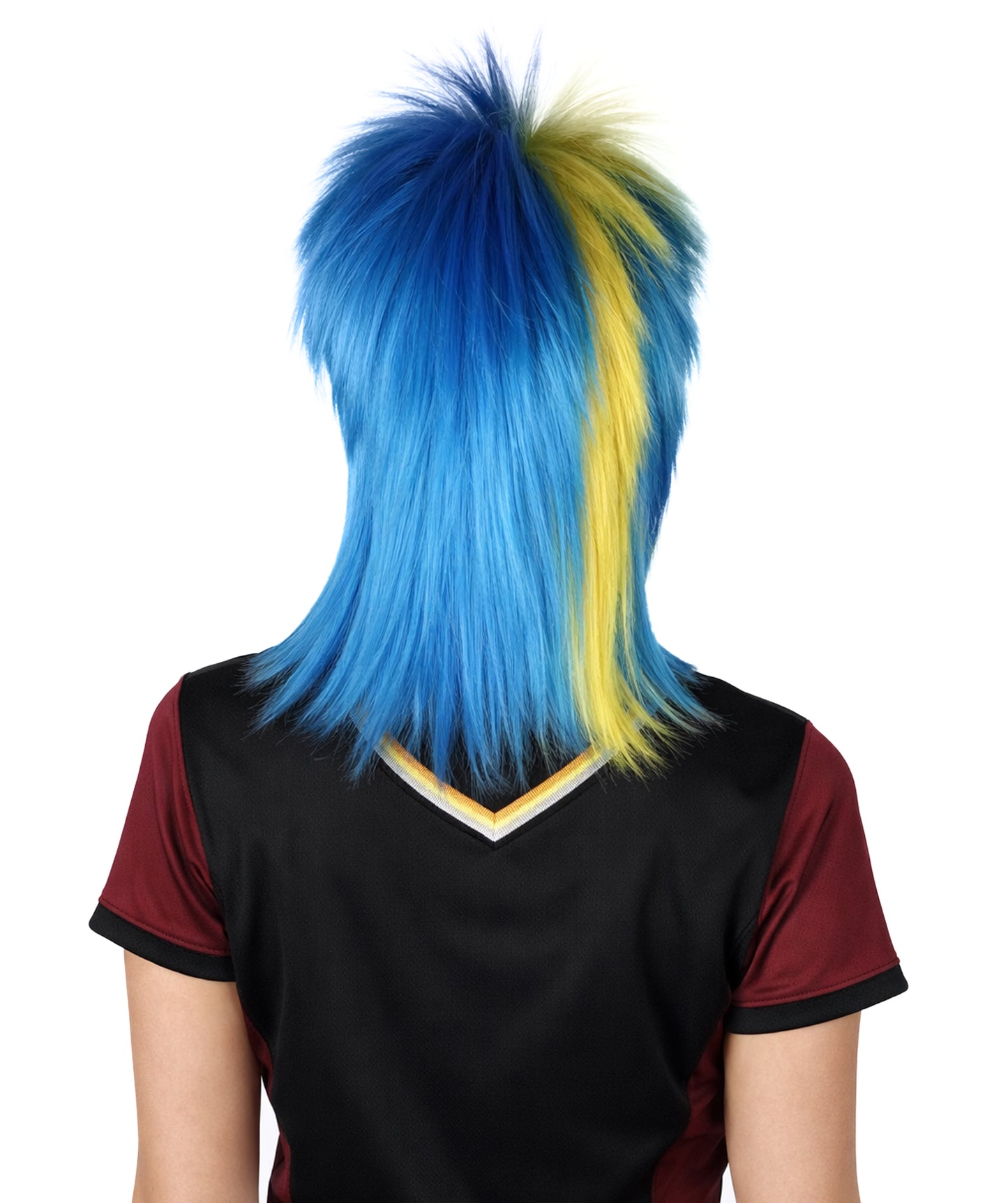 Sweden Flag Sports, 80's  Mullet Wig | Yellow Blue Colorful Party | Premium Breathable Capless Cap