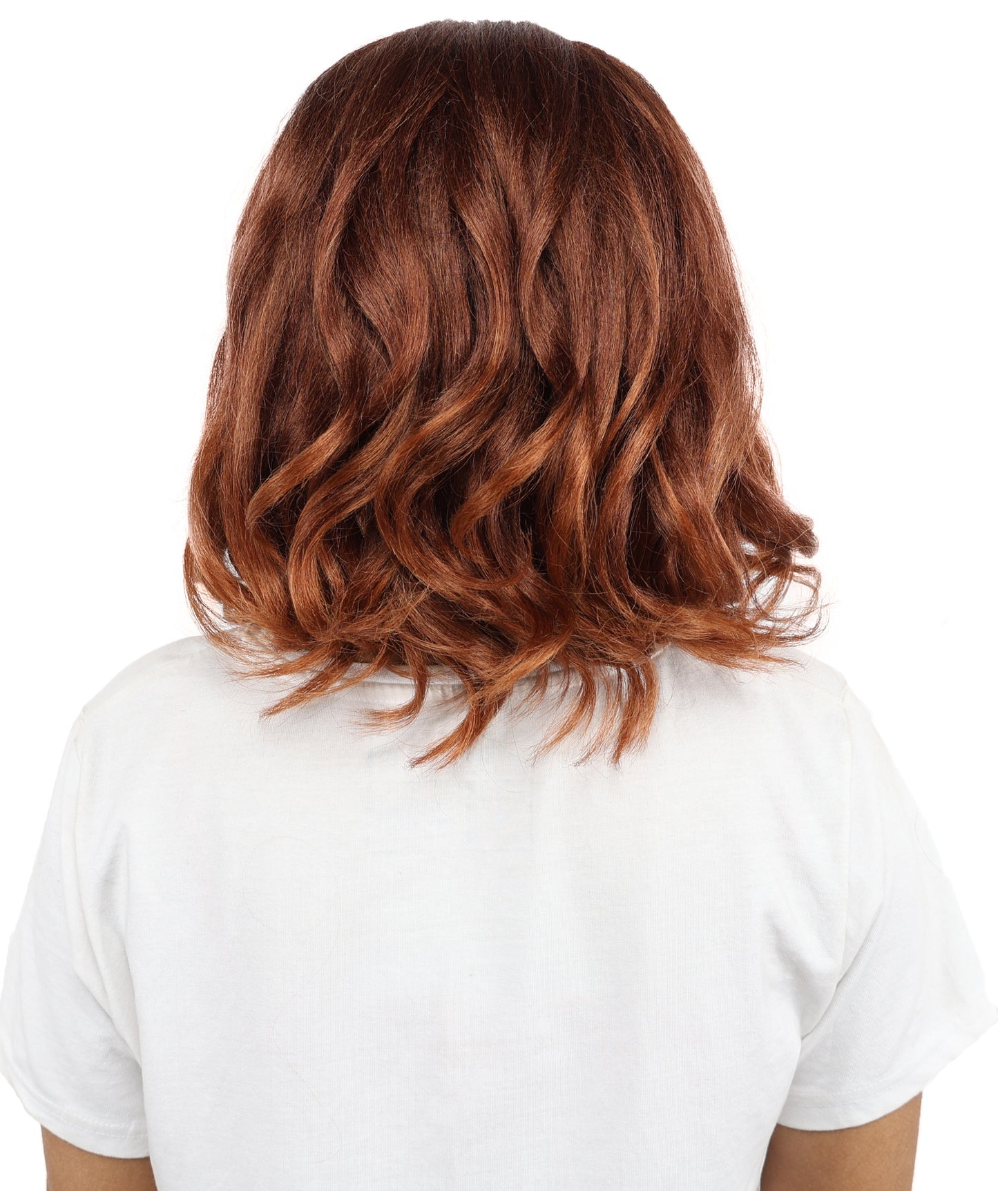 HPO Women’s Short Curly Copper Brown Wig – 13” Shoulder-Length Hairpiece with Side Part | Ideal Hairpiece for Theatre, Dress-Up, Cosplay & Character Roleplay