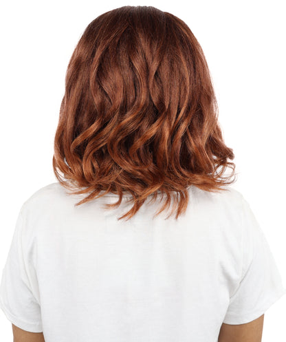HPO Women’s Short Curly Copper Brown Wig – 13” Shoulder-Length Hairpiece with Side Part | Ideal Hairpiece for Theatre, Dress-Up, Cosplay & Character Roleplay