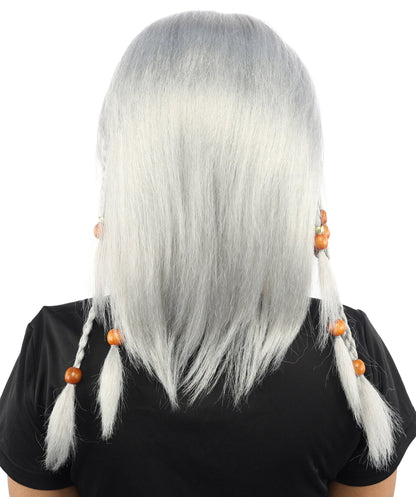 HPO Adult Women's Long Tribal Braided Wig | Multiple Color Options | Dark Shaggy Bob with Beaded Strands, Synthetic Fiber & Breathable Cap | Halloween, Sci-Fi Roleplay, Fantasy Costume
