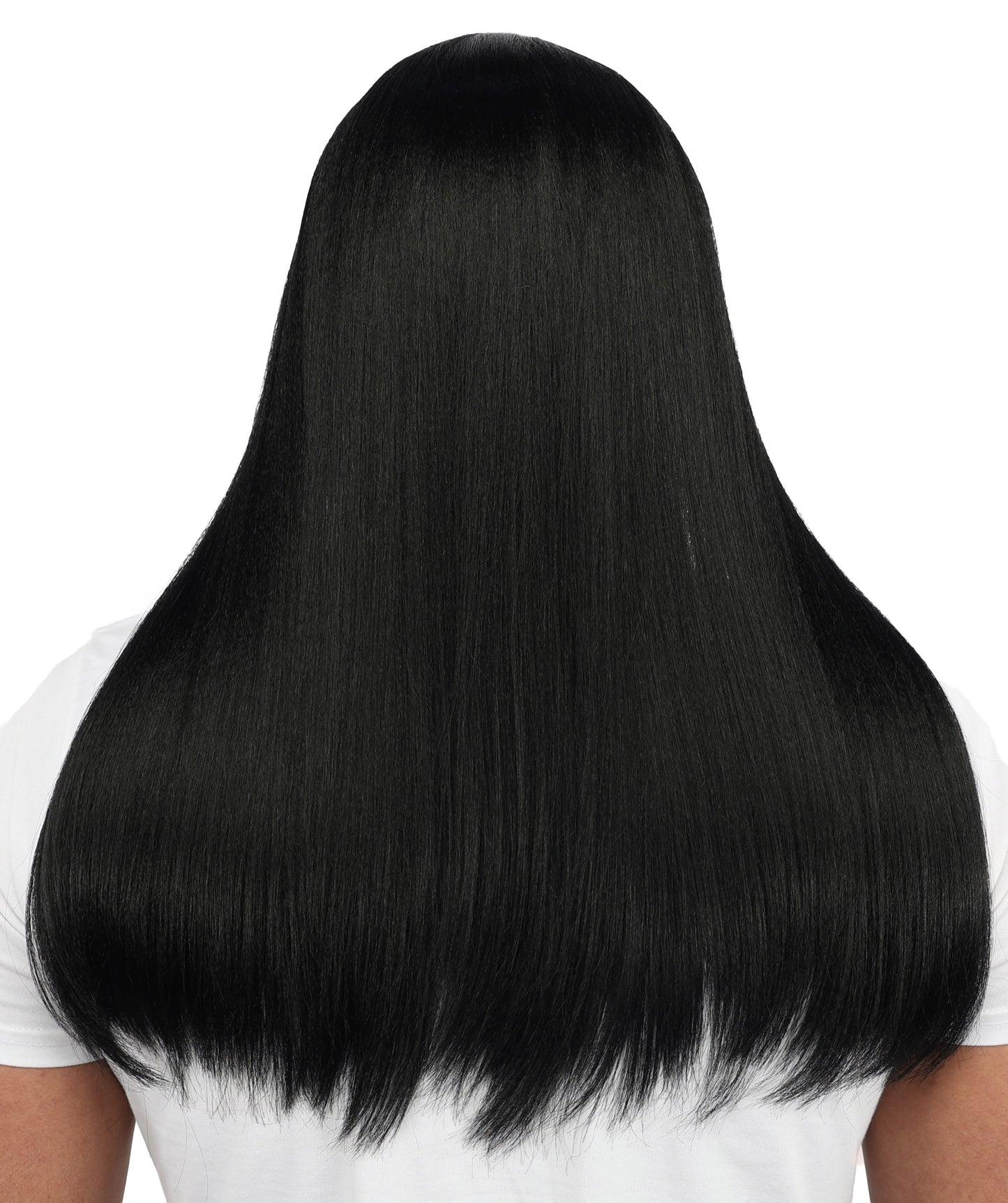 HPO Men’s Middle Part Black Straight Wig | High Heat-Resistant Synthetic Hair | Sleek Rock Star Style for Cosplay, Stage & Halloween