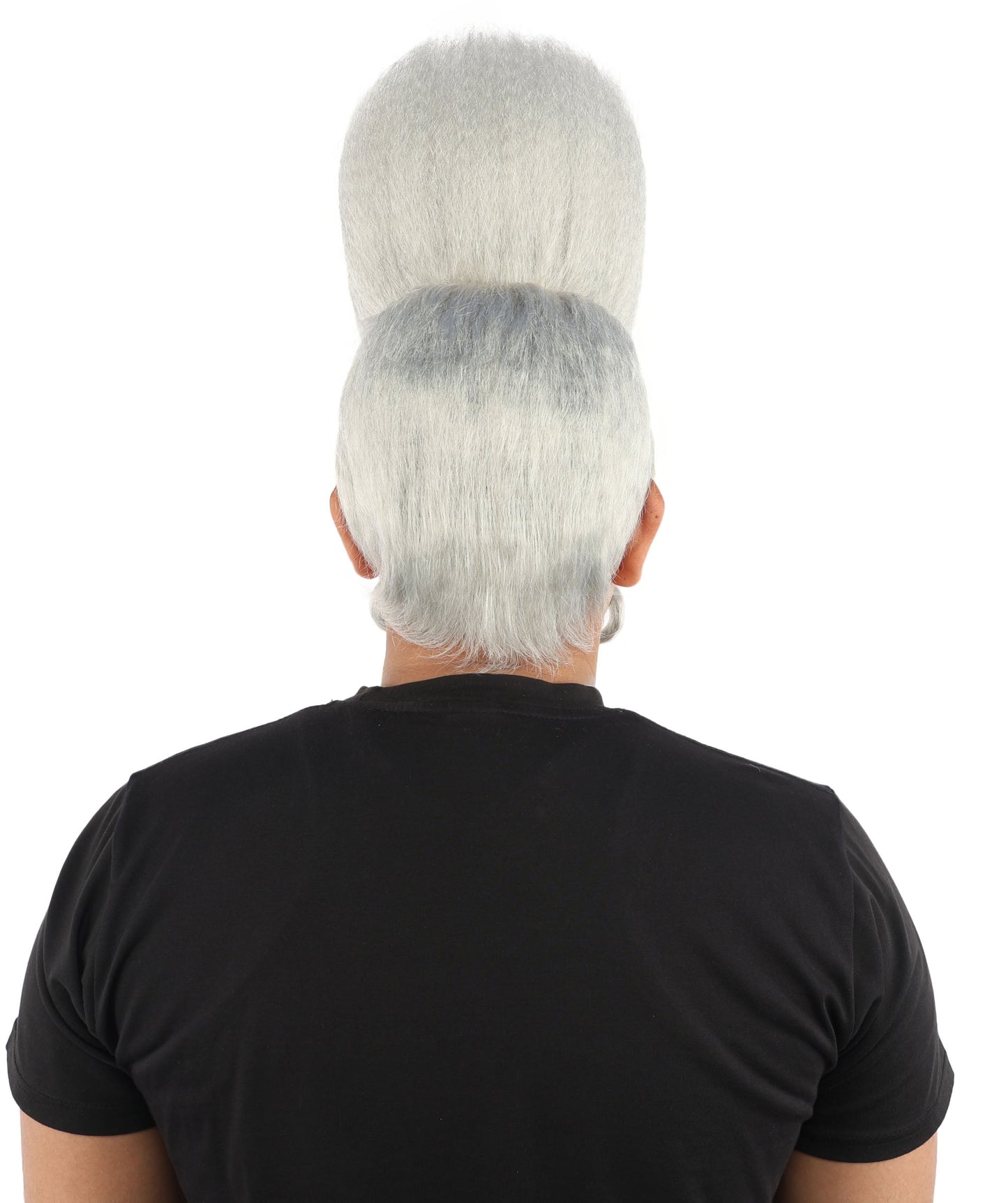 HPO Adult Men's Tall Flat Top Wig and Mustache | Vertical Dark Pompadour with Long Handlebar Facial Hair, Synthetic Fiber & Breathable Net | Halloween, Carnival, Stage Performance & Roleplay