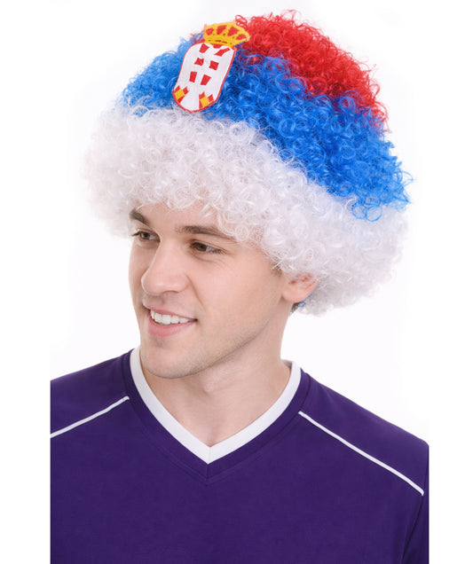 Serbia Flag Sport Afro Wig | Jumbo Sport Wig