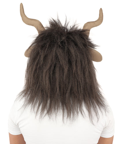 HPO Adult Men's Goat Fur Costume Bundle & Mask Set – Dark Brown Full Body Animal Outfit for Halloween and Cosplay  | Flame-Retardant Synthetic Fiber