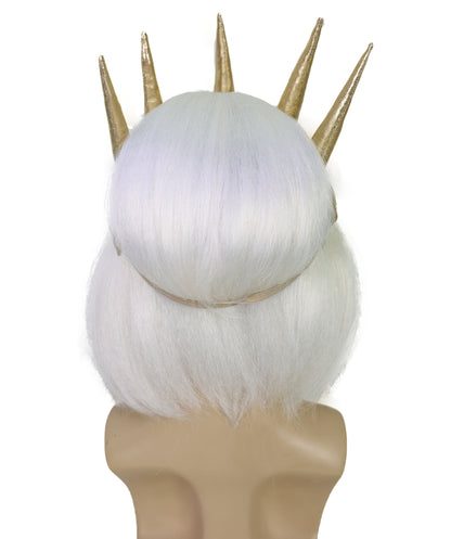 HPO Men’s Fantasy Character White Wig Beard & Mustache Set | Short Curly Hair Costume Accessory for Mythical Sea Roleplay, Festivals & Dress-Up Parties | Breathable Capless cap Design