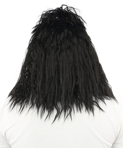 HPO Men's Heavy Metal Rockstar Black Wig | Dark wavy synthetic fibers with massive crimped volume and capless construction | Essential for theater performance drag Halloween costume events and party