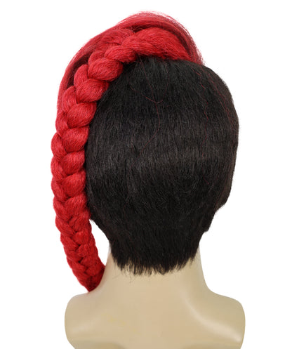 HPO  Men American Comic and Mutant Superhero Braid Red and Black Maroon Long Pigtails Wig  | Halloween and Party Wig | Flame-retardant Synthetic Fiber