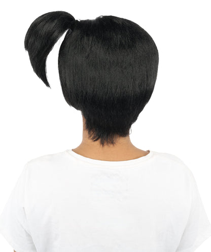 HPO Adult Women's Anime Trainer Character Wig | Vibrant hue multicolor options, create of synthetic fiber, short choppy bob with high side ponytail, breathable base | Cosplay, Halloween, theater, party, performance, costume events