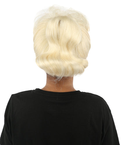 HPO Adult Women's Retro Pin-Up Wig | Multicolor Options, create of synthetic fiber, vintage curled bumper bangs with rolled back, breathable base | Party, Halloween, theater, drag, performance, costume events