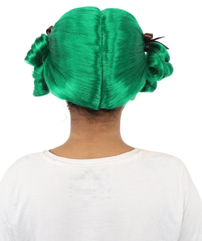 HPO Women's Golden White Mixed Curly Pigtail Wig | Messy Ringlet Twin Tails with Attached Fabric Ribbons, Synthetic Fiber & Breathable Cap | Halloween, Movie Character Roleplay, Costume Party & Theater