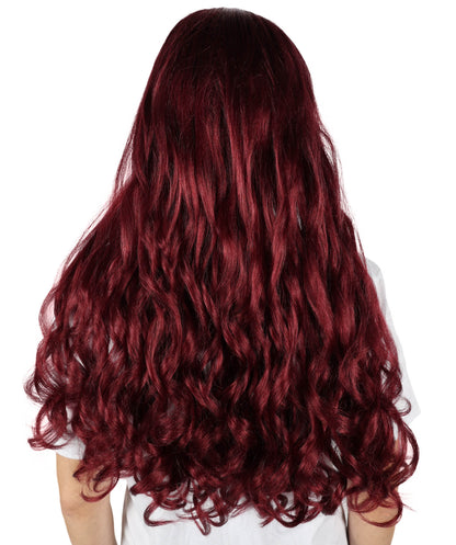 HPO Women's Multicolor Long Curly Wig with Fringe, Flame-retardant Synthetic Fiber