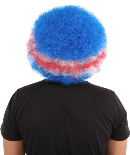 HPO Unisex Cabo Verde Sports Clown Wig – Curly Flag-Themed Wig for Football Fans & Parades  | Synthetic Fiber Headpiece with Standard Cap