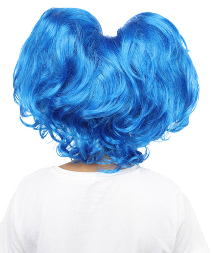 HPO Women’s Blue Heart-Shaped Fantasy Wig with Flower Clips | Voluminous Straight Synthetic Hair | Ideal for Halloween, Cosplay, and Themed Parties