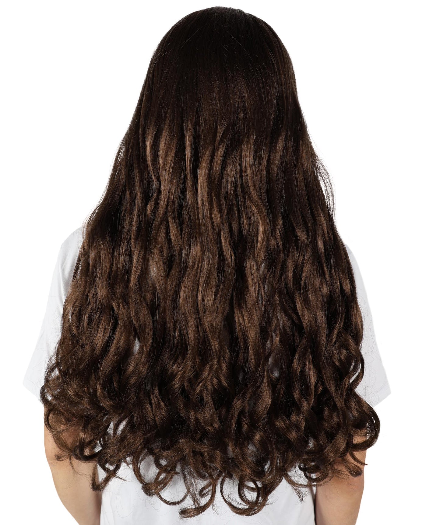 HPO Women's Multicolor Long Curly Wig with Fringe, Flame-retardant Synthetic Fiber