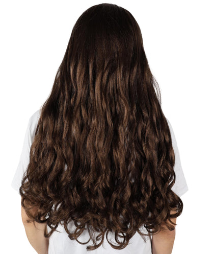 HPO Women's Multicolor Long Curly Wig with Fringe, Flame-retardant Synthetic Fiber