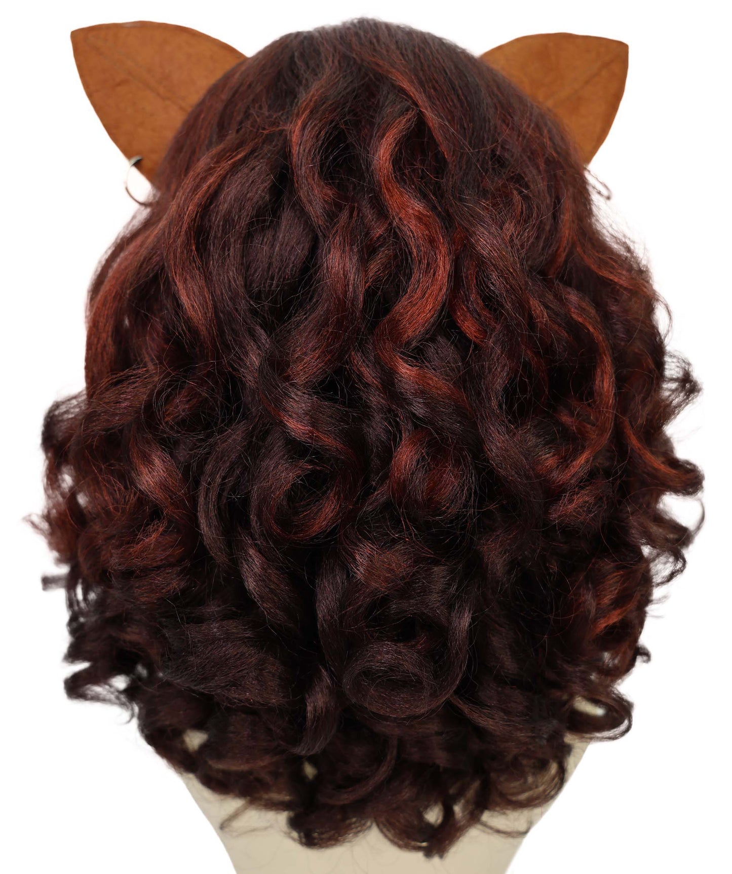 HPO Women’s Cat-Themed Curly Brown Wig with Ears| Halloween and Cosplay Wig | Flame-retardant Synthetic Fiber