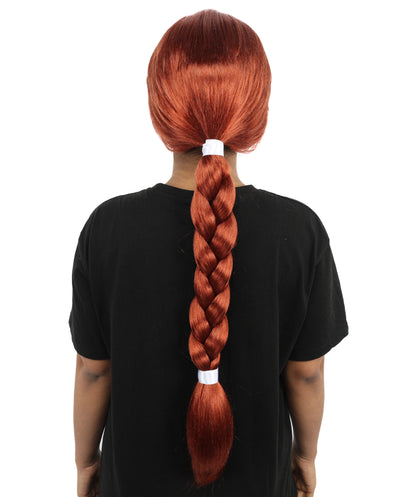 HPO Women's Advanced Titles Extra Long Auburn Braided Wig | 29-Inch Copper Red Synthetic Fiber, Thick French Braid Style, Center Part Smooth Texture | Halloween, Theater, Drag, Costume Events