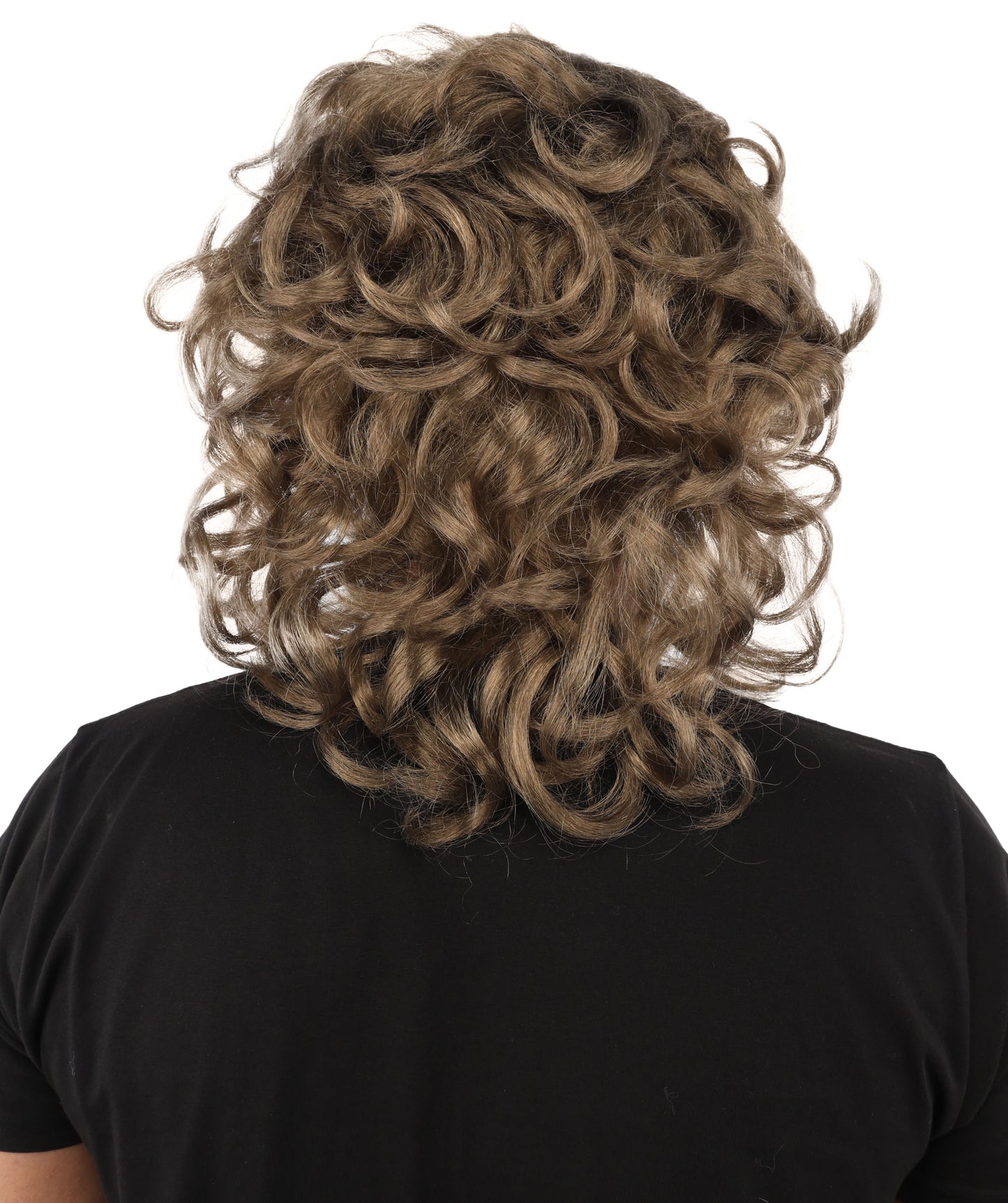 HPO Men’s 80s Light Brown Curly Mullet Wig | Flame-retardant Synthetic Fiber | Retro Movie Character Inspired Hairpiece for Cosplay & Halloween