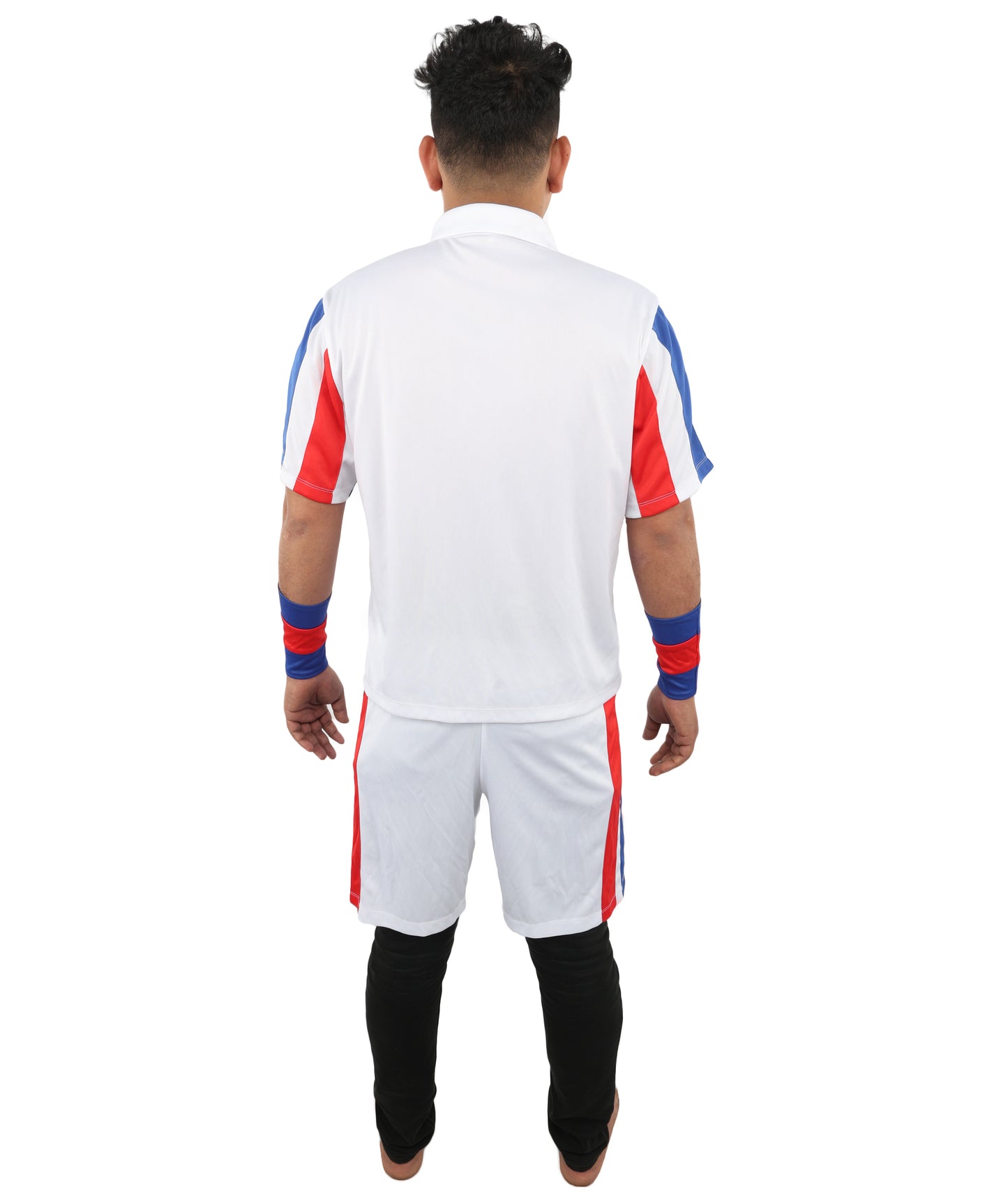 HPO Men's Retro Court Athlete Costume | White Polo and Shorts Set with Striped Accents | Ideal for Halloween, Theater, Drag, and 80s Sports Events