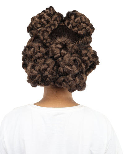 HPO Adult Women’s Elegant Brown Updo Wig | 12” Flame-Resistant Synthetic Hairpiece | Lightweight Capless Design for Halloween and Cosplay