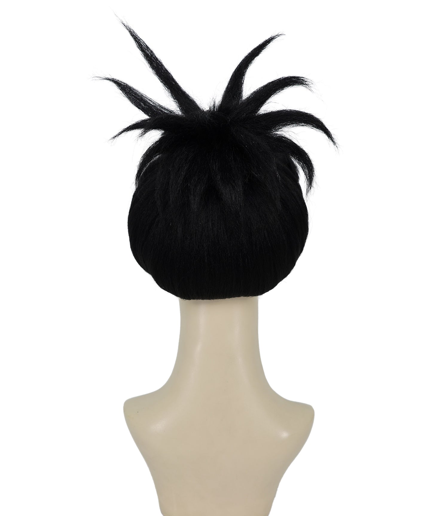 HPO Adult Women’s Sculpted Spiked Bun Wig with Blunt Bangs | Halloween Wig | Flame-Retardant Synthetic Hair with Breathable Capless Design