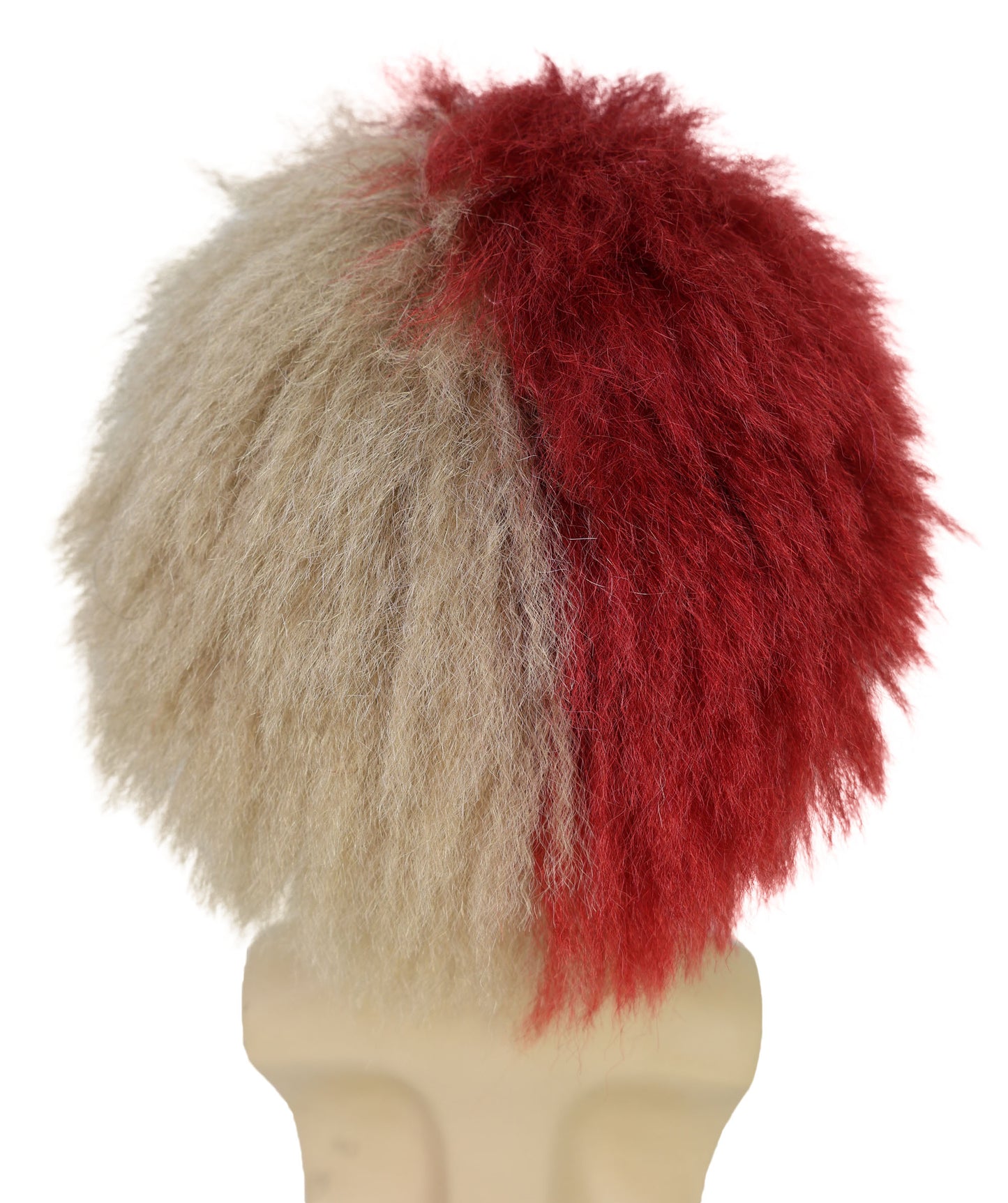 HPO Men Two-Tone South America Gangster Wig | Wild Half Red & Half Brown Fluffy Party Hair| Ideal for Halloween | Breathable Capless Cap