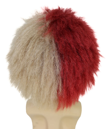 HPO Men Two-Tone South America Gangster Wig | Wild Half Red & Half Brown Fluffy Party Hair| Ideal for Halloween | Breathable Capless Cap