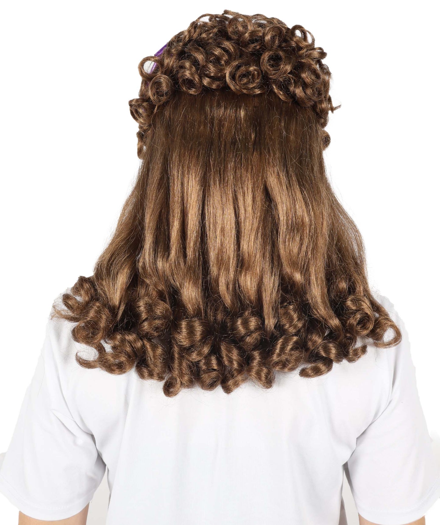 HPO Women's Popular series The Regency Romance Shoulder length Curly Brown Wig | Halloween Wig | Flame-retardant Synthetic Fiber