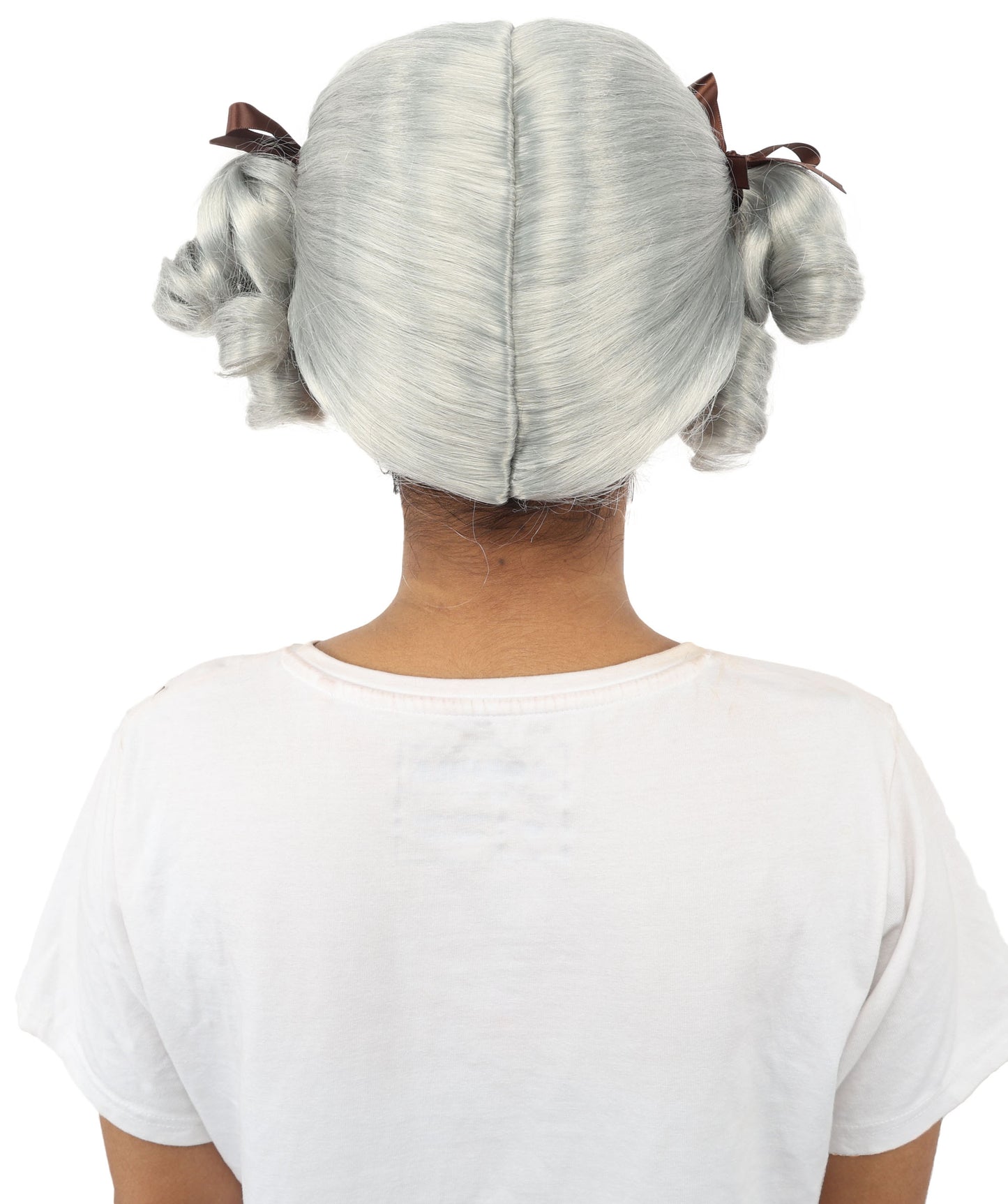HPO Women's Golden White Mixed Curly Pigtail Wig | Messy Ringlet Twin Tails with Attached Fabric Ribbons, Synthetic Fiber & Breathable Cap | Halloween, Movie Character Roleplay, Costume Party & Theater