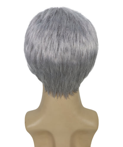 HPO Men's Futuristic Spiky Grey Fighter Wig | Short Textured Cosplay Hairpiece | Combat-Inspired Costume Wig for Halloween, Cosplay, Stage Acts & Themed Events